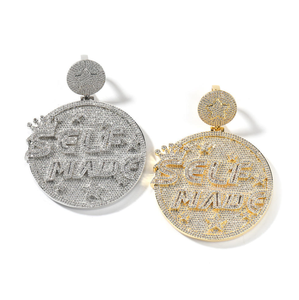 Pendentif Médaille Rond XXL en Argent 925 Personnalisé avec Lettre Gravée SELF MADE, Micro-Pavé de Moissanite Luxe Bling, Style Hip Hop pour Homme - Product Image 5