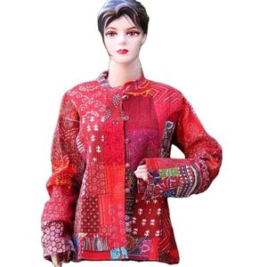 Chaqueta de retales hecha a mano para mujer, abrigo Hippie, Reversible, acolchada, de algodón indio, surtido - Product Image 1