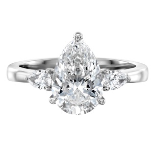 Igi ได้รับการรับรอง2.50กะรัตแหวนเพชรรูปลูกแพร์ F สี VVS ความชัดเจนในห้องปฏิบัติการใน14K ทองคำขาว3หินแหวนเพชร - Product Image 1