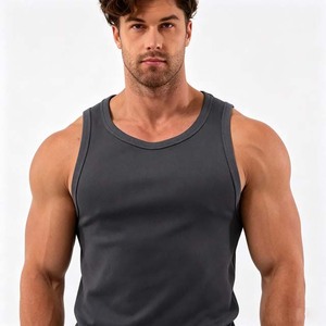 Camiseta sin mangas de punto con cuello redondo de color sólido para hombre, de secado rápido, para fitness, entrenamiento, estilo deportivo informal, gris - Product Image 3
