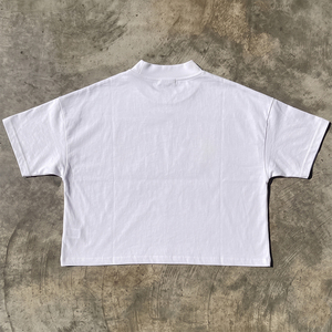 Oversized Graphic Print <b>Tee</b> Mock Neck <b>White</b> Drop Shoulder Heavyweight Cotton T Shirt Mens Womens Custom Streetwear T-Shirt Bulk - Product Image 2
