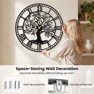 Orologio da Parete Decorativo Black Tree Life 27FT, Movimento al Quarzo Silenzioso, Numeri Romani Facili da Leggere, Elegante Motivo Geometrico in Resina - Product Image 4