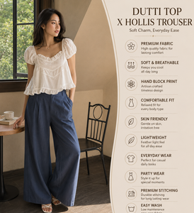 Premium Quality Summer Vacation Two Piece Woven Suit-White Elegant Blouse & Breathable Blue Casual <b>Pants</b> 100% Cotton Outfit Set - Product Image 4