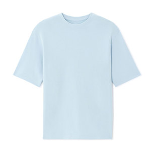 Camiseta de Manga Corta para Hombre, Cuello Redondo, Color Sólido, Algodón Jersey, Corte Holgado, Largo Regular, Azul Claro - Product Image 3