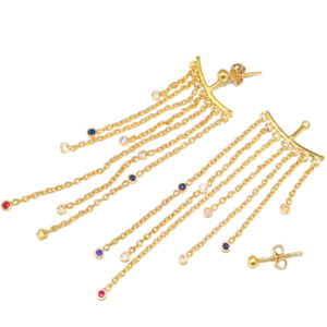 Pendientes de gota de latón con diseño de cadena chapada en oro de 18 quilates y circonita cúbica de moda única para mujer y niña, venta al por mayor - Product Image 5