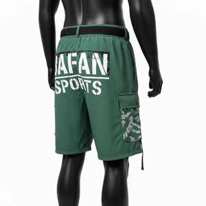 กางเกงว่ายน้ำชาย 120 GSM ผ้าโพลีเอสเตอร์แห้งเร็ว ทัสแลน สีเขียวมะกอก ทรงคาร์โก้พ็อกเก็ต สกรีนโลโก้ตามสั่ง กางเกงขาสั้นผู้ชาย - Product Image 5