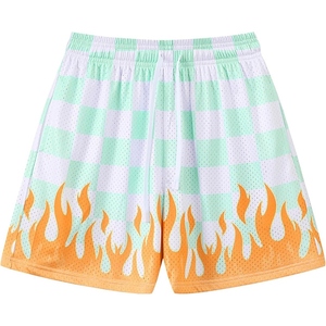 Shorts pour hommes en mesh imprimé flamme, taille élastique, séchage rapide, pour le sport, la course, la gym, les entraînements, le streetwear décontracté - Product Image 3