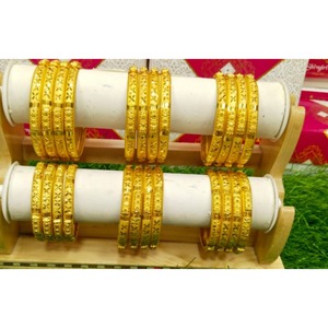 Elegant Gold Plated Alloy Brass Bangles Set <b>Red</b> Green Floral Design Traditional Jewelry for Women Wedding Wear High Shine - Product Image 3