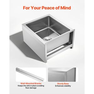 Lavandino per Mop in Acciaio Inox 22 X 19 X 12 Pollici con Paraschizzi 304, Filtro 3-in-1 e Supporto a Parete in Acciaio Inox 304 - Product Image 6