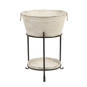 Bac à boissons en métal galvanisé de grande taille au design classique avec support, seau à glace rond pour les fêtes, refroidisseur de bière, vin, champagne et cocktails - Product Image 4