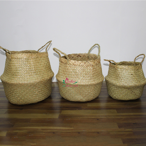 Handcrafted Wicker Palm Leaf Storage <b>Baskets</b> Modern Round with Handles Precision-Made Multi-Purpose Organizer <b>for</b> Living Room - Product Image 4