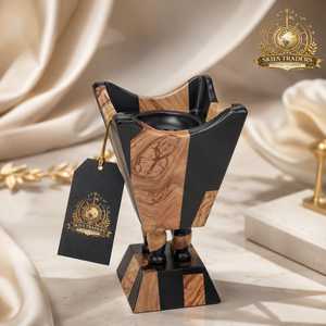 Black And Wood Grain Incense Burner Bakhoor Burner Resin Electric <b>Aroma</b> <b>Diffuser</b> Luxury Tabletop Bukhoor Burner Home Office - Product Image 1