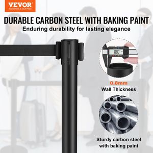 Confezione da 2 Pali Divisori per Controllo Folla in Acciaio al Carbonio Nero da 6,5FT, Verniciati a Forno, con Barriera Retrattile e Supporto per Banner - Product Image 2