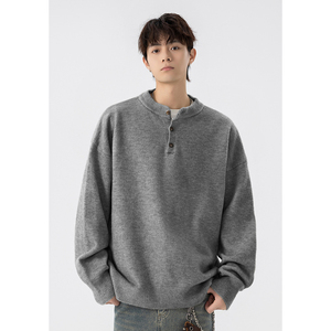 <b>Men's</b> Wholesale Winter <b>Henley</b> Knit Sweater <b>Long</b> <b>Sleeve</b> Button Neck Pullover Soft Warm Casual Classic Knitwear OEM ODM Clothing - Product Image 3