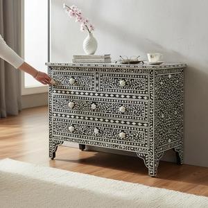 Cajón con Incrustaciones de Hueso de ILAHI, Diseño Moderno con Detalles de Ágata, Mueble Portátil para el Hogar - Product Image 2