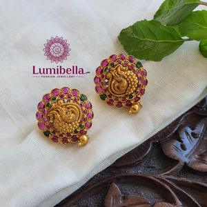 Peacock Stud Earrings with Golden Imitation Pearls 24K Gold Plated Zircon - Product Image 1