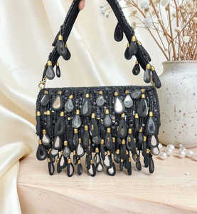 Pochette de soirée artisanale perlée écologique avec décoration de perles, fermeture éclair à pompon, sac à bandoulière pour mariage, fête, cadeau - Product Image 3