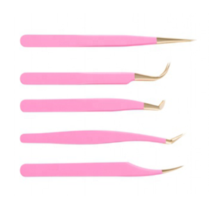Professional Pink Stainless Steel Eyelash Tweezers Set of 5 Wholesale Price Custom Logo Volume Lash Extension <b>Tools</b> - Product Image 1