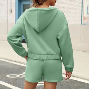 Athletic Outdoor Sports Clothing Gym Fitness Hoodie & Shorts <b>Sets</b> Custom Logo Printing Plain Blank Streetwear <b>Twin</b> <b>Set</b> Women - Product Image 4