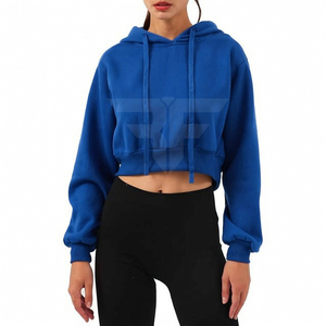 New Style Women's Hooded Crop Top Fleece Hoodie Solid Gym Workout Wear Quick Dry Breathable Eco-Friendly Lightweight - Product Image 1