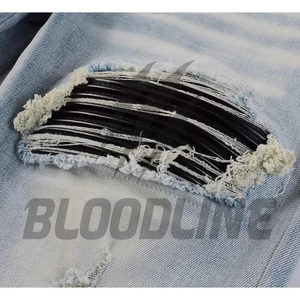 กางเกงยีนส์เดนิมทรงตรงสีฟ้าอ่อนสำหรับผู้ชาย ยี่ห้อ BLOODLINE ทรงสลิมฟิต ซักแบบสโตนวอช เอวกลาง ผ้าฝ้าย สไตล์ลำลองสำหรับฤดูใบไม้ผลิ - Product Image 4