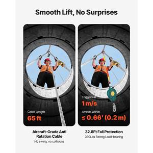 Kit de trépied de sauvetage robuste pour espaces confinés, treuil de 1200 lb, pieds réglables de 4,1 pi, câble de 65 pi, protection contre les chutes de 32,8 pi - Product Image 3