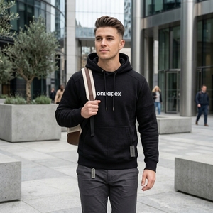 Mens <b>Black</b> Fleece Hoodie Custom Embroidered Logo Pullover <b>Sweatshirt</b> Streetwear Casual Winter Hooded Top - Product Image 4