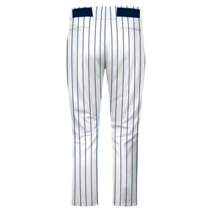 Pantalon de baseball pour homme blanc avec rayures bleues en polyester respirant coupe régulière fermeture à ceinture uniforme d'équipe - Product Image 3