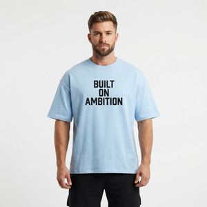 T-shirt à manches courtes bleu clair pour homme, imprimé, coupe classique, en coton, vêtements décontractés, broderie personnalisée, t-shirt en coton surdimensionné tendance - Product Image 1