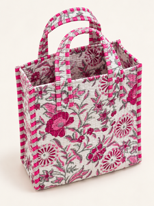 Sac fourre-tout matelassé en coton pour femme Veer Handicrafts QB-002, imprimé palmiers tropicaux rayés bleus, poignées vertes, fermeture éclair, plage - Product Image 4