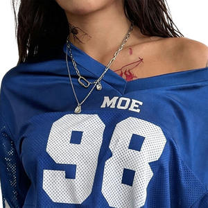 Camiseta deportiva de fútbol americano para mujer, manga larga, estilo crop top, con número, malla, estilo Y2K, años 90, cuello en V, gráfico, streetwear. - Product Image 5