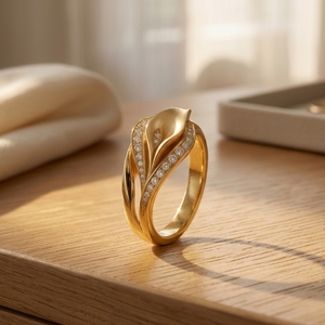 Calla Lily Botanical <b>Leaf</b> Style Ring Micro Pave Cut Lab Grown Diamonds Gold Plated 10k/14k/18kt Luxury Women's <b>Jewelry</b> - Product Image 4