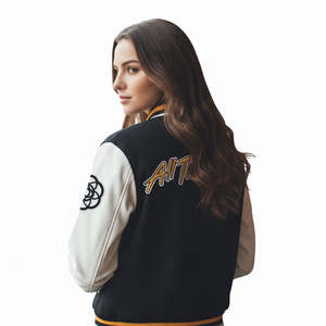 Veste varsity tendance respirante et ajustée, fabriquée en toile de laine de qualité supérieure, doublure élégante et confortable pour hommes - Product Image 4