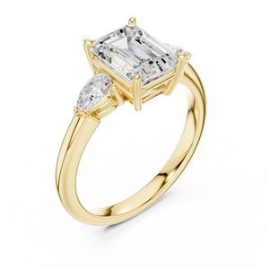Anillo de Compromiso Vinson Project con Tres Piedras de Moissanita Creada en Laboratorio, Corte Esmeralda, Alta Claridad, Chapado en Oro de 18K, Estilo Art Deco Exquisito - Product Image 4