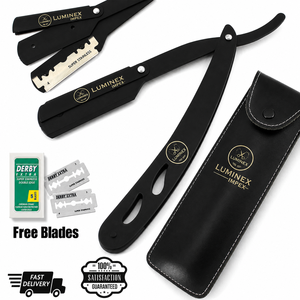 Navaja de Afeitar Recta Vintage Luminex Impex con Mango de Concha de Abulón y Acero al Carbono, Lista para Usar en Barberías y Salones - Product Image 1