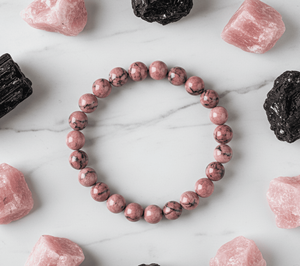 Handmade AAA Rhodonite obsedian Round Bead <b>Bracelet</b> – Polished Gemstone Stretch <b>Bracelet</b> for Men & Women - Product Image 1