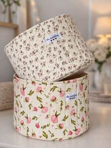 Style De Maison Bow Decorated Floral Cotton Portable <b>Makeup</b> Organizer Cosmetic Bag <b>Makeup</b> Pouch Bath Essentials Storage All - Product Image 3