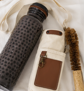 Ensemble de bouteilles d'eau traditionnelles ayurvédiques en cuivre martelé avec sac en toile, écologique, portable, multi-usages, pour la maison, avec dessous de verre et couvercles - Product Image 1