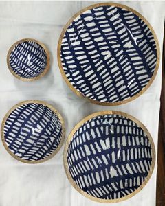 Hermosas artesanías, cuencos para servir frutas, acabado esmaltado, decorativo de madera impreso para fiesta, comida y sopa, Material de Metal - Product Image 1
