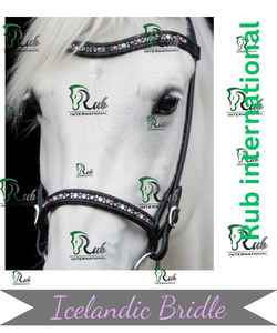 Correa de nariz JNBN de cuero con cristales incrustados hecha a mano para cabezales de caballo, acolchada de lujo, compatible con sillas de montar inglesas, con frenteales a juego. - Product Image 2