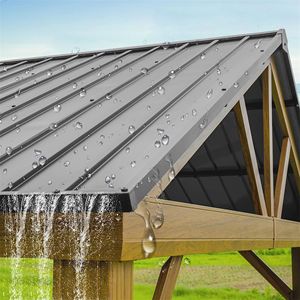 Gazebo de Aluminio para Exteriores de 12 x 14 pies con Techo Rígido y Cubierta de Acero Galvanizado para Patios y Jardines (Marrón Amarillo) - Product Image 6