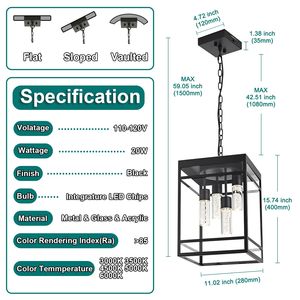 Lampada a Sospensione LED da Esterno Nera con 4 Luci e Lampadine Integrate 5CCT, Lanterna Sospesa Stile Fattoria per Portico e Soffitti - Product Image 6