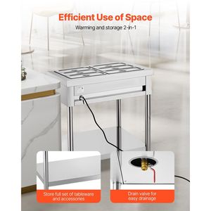 Scaldavivande Elettrico Commerciale a 6 Vasche 1500W, Tavolo Riscaldante Professionale per Buffet e Catering, Attrezzatura Sottopensile per Mantenimento Calore 6 X Vasche - Product Image 6