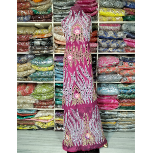 2024 Trending Mirror Hand Work Nigerian Wedding Net Lace Dress Lentejuelas pesadas Beaded George Wrapper Blusa de encaje tradicional - Product Image 5