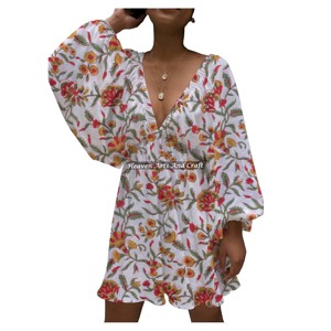 Vestidos de mujer para primavera, elegantes, estampados a mano, de cuello en V profundo, estilo casual, muy vendidos. - Product Image 3