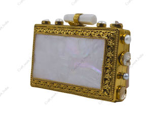 Pochette de soirée de luxe en nacre, faite à la main, avec cadre en laiton, poignée en pierre de designer, sac à main de fête haut de gamme pour femme - Product Image 2