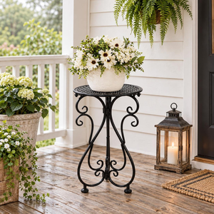 Support de plante en métal noir, 17 pouces de haut, résistant à la rouille, support de pot de fleurs en fer, pour intérieur et extérieur, patio, véranda, balcon, décoration de jardin - Product Image 4