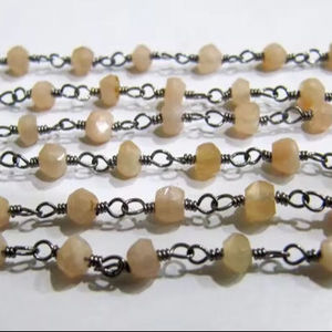 Natural Peach Moonstone Rondelle Faceted Beaded <b>Rosary</b> Chain - Product Image 1