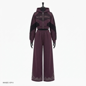 Conjunto Deportivo de Dos Piezas para Mujer, Sudadera con Cierre Regular y Pantalones Anchos, Detalle de Pedrería Bordada, 100% Algodón - Product Image 3