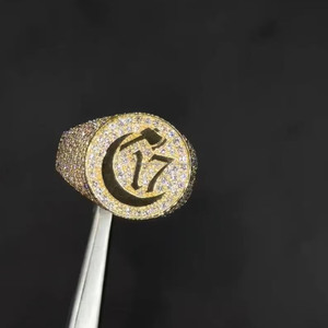 Round Cut Moissanite Diamond Chapter17 Number Hip Hop Engagement <b>Ring</b> Iced Out Style <b>Statement</b> <b>Ring</b> 925 Sterling Silver Jewelry - Product Image 5